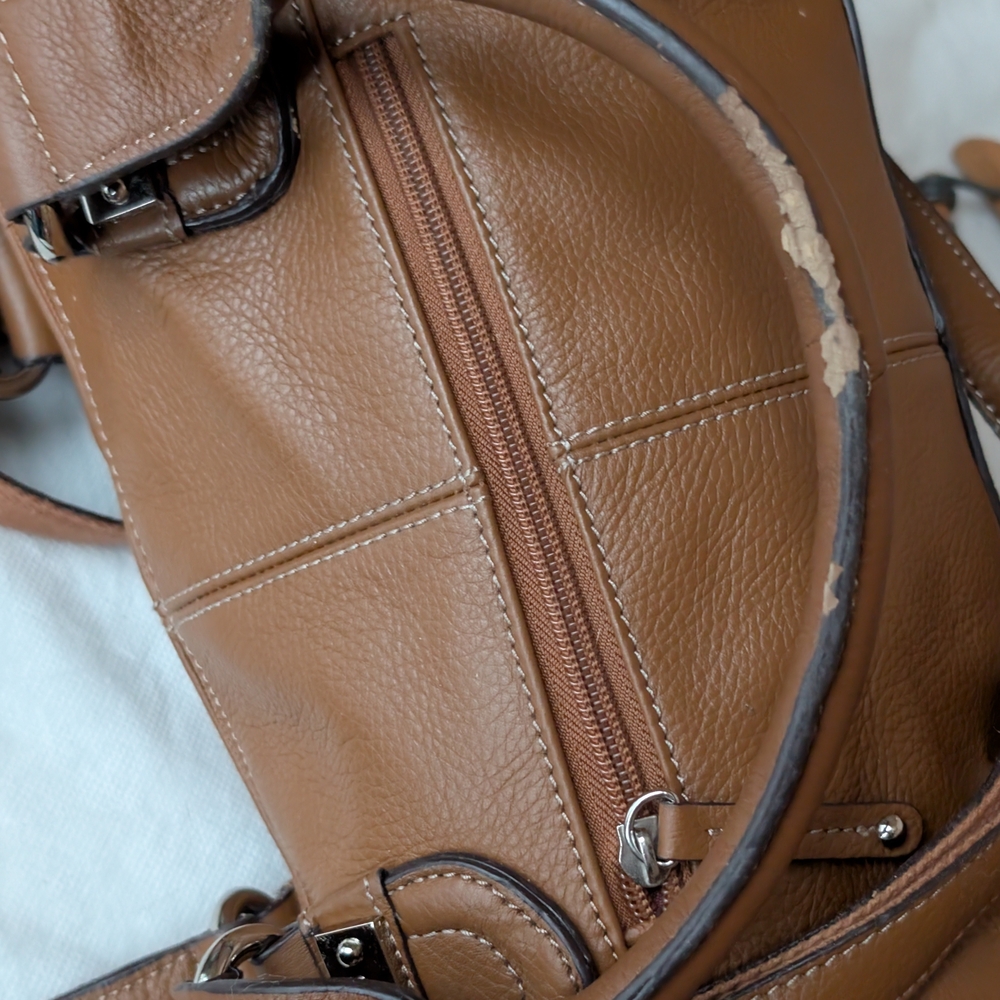 Italian Leather Brown Shoulder Crossbody Bag | Satchel by Tignanello *Imperfect - Picture 14 of 15